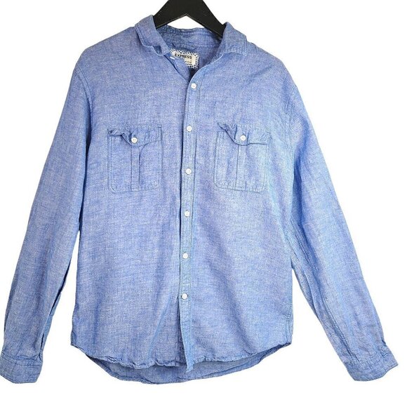Express Men's Light Blue Linen Blend Button Front Chambray Shirt - Picture 1 of 6